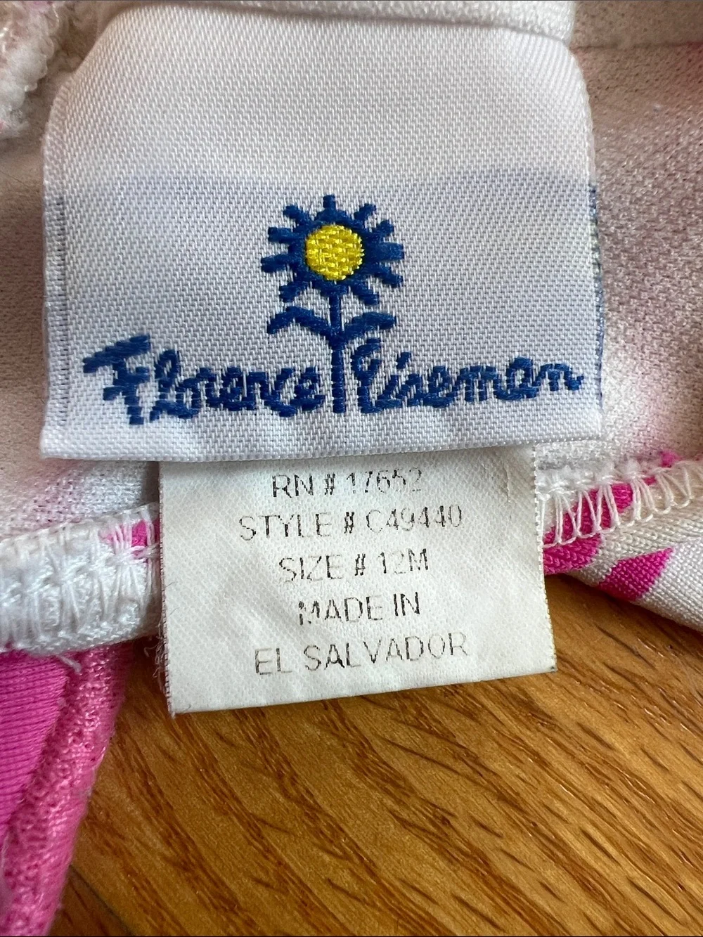Florence Eiseman Pink Stripe Peplum Swimsuit with Strawberry Girls 12 Months